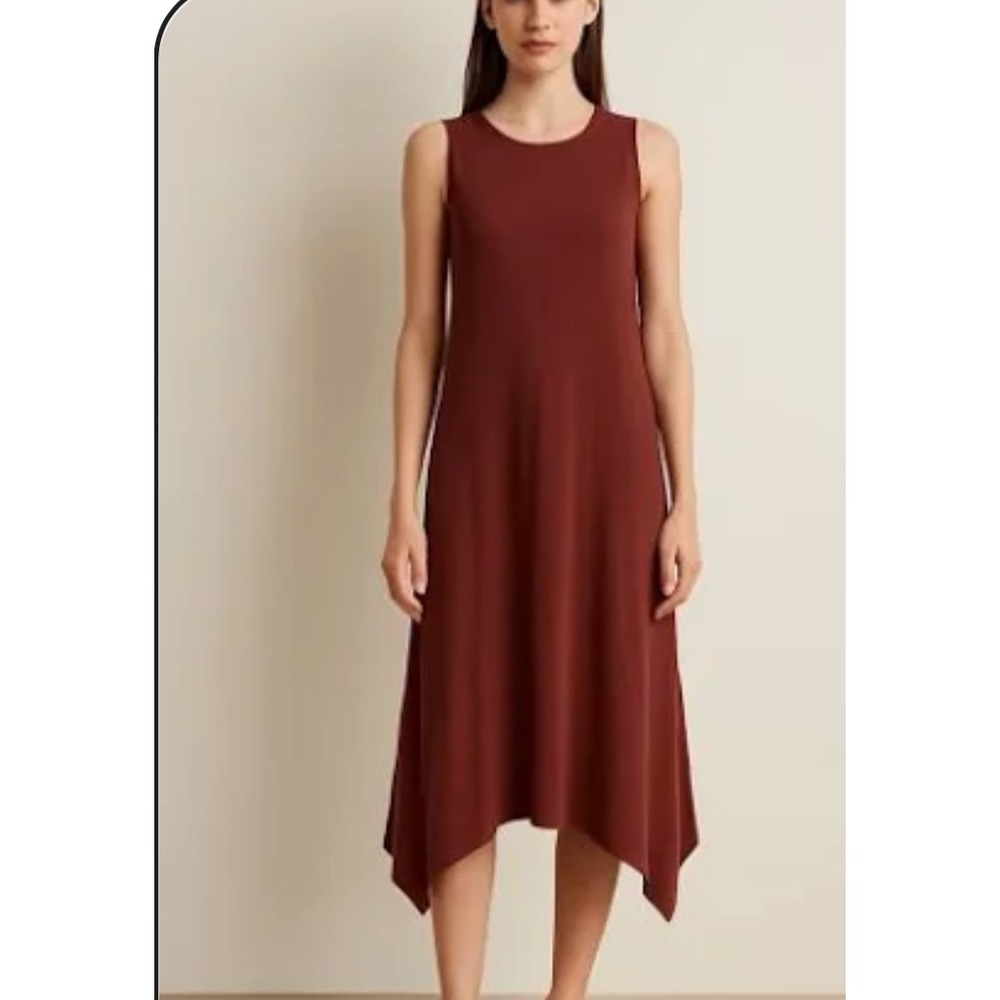 Garnet Hill Rust Brown Tencel Handkerchief Hem Sleeveless Midi Dress Small